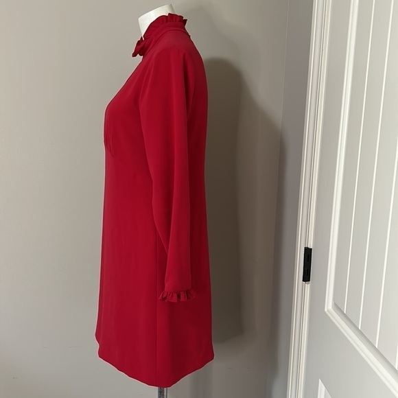 Shoshanna Melody Dress Ruby Red High Neck Long Sleeve Ruffle Neck Dress Sz 6 - Picture 8 of 16